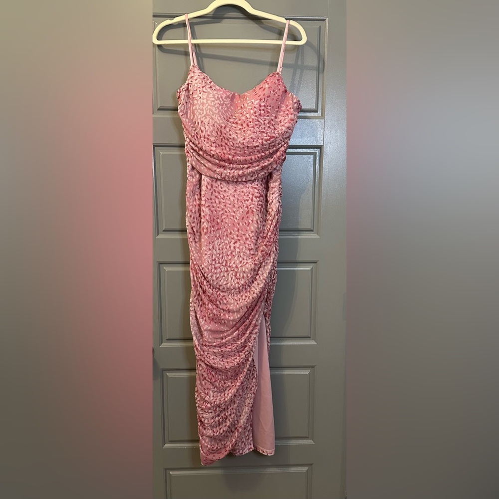 Express Pink Ruched Midi Dress
